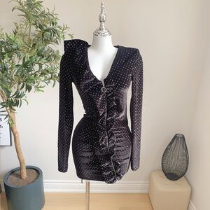 ZARA Black Velvet Rhinestone Mini Dress Size S NWT